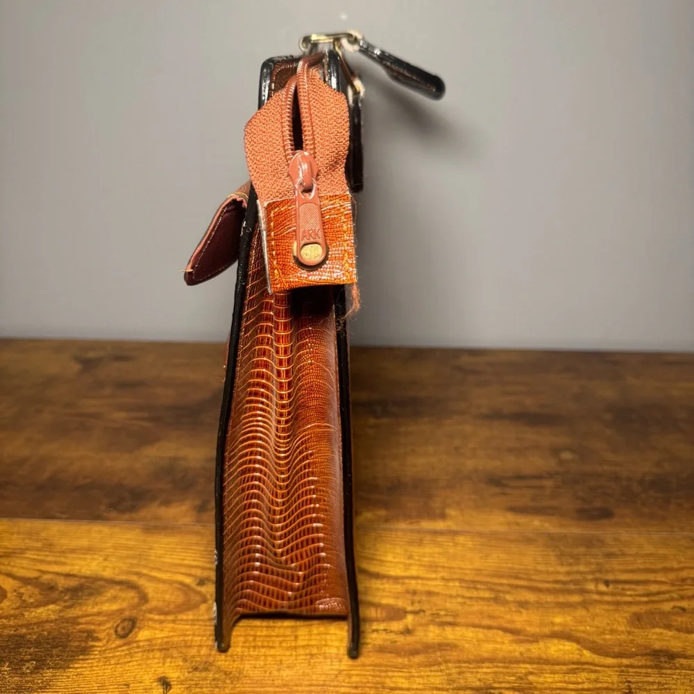 Vintage‎ Lizard Embossed Leather Attache Briefcase Business Card Wallet Set